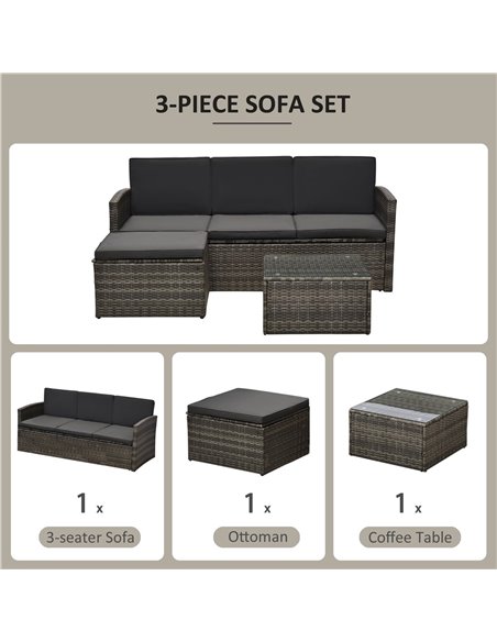 Outsunny 4-Seater Outdoor Garden Rattan Furniture Set w/ Table Grey - pic 10470 | FastDaddyshop