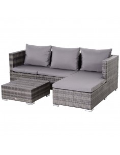 Outsunny 4-Seater Outdoor Garden PE Rattan Furniture Set Grey