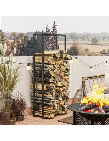 Outsunny 40-65/100-150cm Adjustable Metal Firewood Log Holder 842-351V00BK