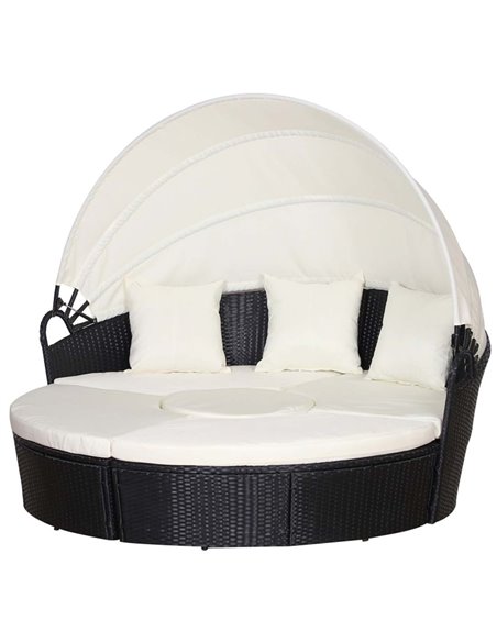 Outsunny 6 Seater PE Rattan Outdoor Garden Round Sofa with Canopy Black - pic 10486 | FastDaddyshop