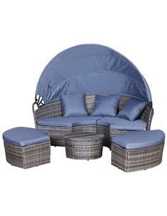 Outsunny 6 Seater PE Rattan Outdoor Garden Round Sofa with Canopy, Grey