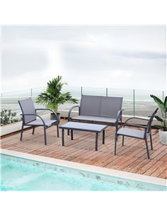 Outsunny 4 Pcs Curved Steel Outdoor Furniture Set with Loveseat, 2 Seats, Glass Top Table, Grey 2