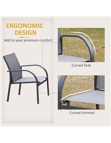 Outsunny 4 Pcs Curved Steel Outdoor Furniture Set w/ Loveseat, 2 Texteline Seats, Glass Top Table Garden Balcony Patio Furniture