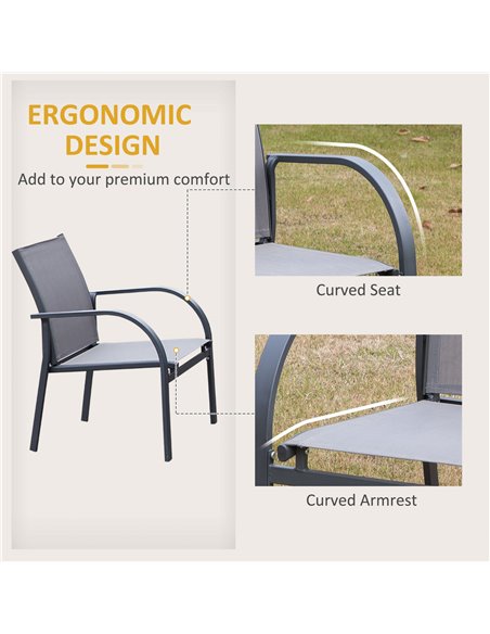 Outsunny 4 Pcs Curved Steel Outdoor Furniture Set w/ Loveseat, 2 Texteline Seats, Glass Top Table Garden Balcony Patio Furniture - pic 10492 | FastDaddyshop
