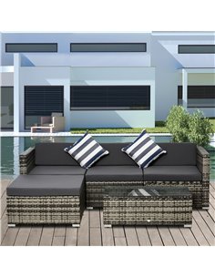 Outsunny 4-Seater Rattan Sofa Set Wicker Sectional Furniture Cushion, Mixed Grey 2