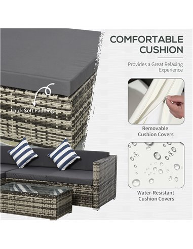 Outsunny 4-Seater Garden Rattan Furniture Set, Outdoor Sectional Conversation PE  Rattan Sofa Set, with Cushions Pillows and Gla