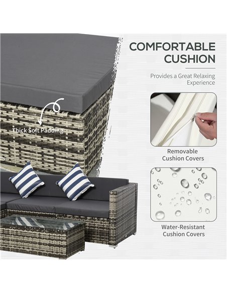 Outsunny 4-Seater Garden Rattan Furniture Set, Outdoor Sectional Conversation PE  Rattan Sofa Set, with Cushions Pillows and Gla - pic 10500 | FastDaddyshop