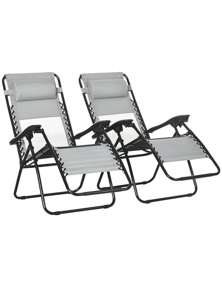 Outsunny Garden Recliner Chairs Set of 2, Outdoor Foldable Zero Gravity Chairs Set w/ Footstool and Detachable Headrest, Grey 84 - pic 105020 | FastDaddyshop