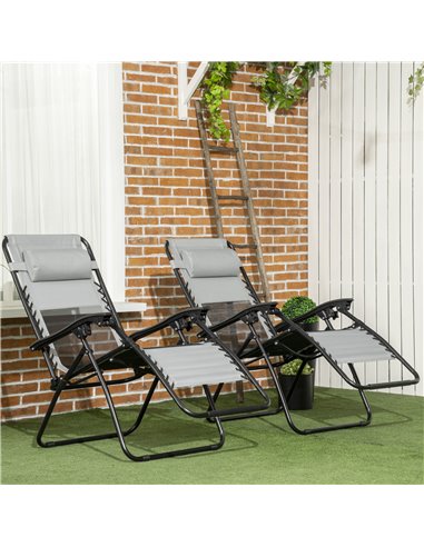 Outsunny Garden Recliner Chairs Set of 2, Outdoor Foldable Zero Gravity Chairs Set w/ Footstool and Detachable Headrest, Grey 84