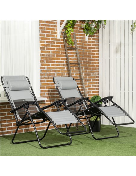 Outsunny Garden Recliner Chairs Set of 2, Outdoor Foldable Zero Gravity Chairs Set w/ Footstool and Detachable Headrest, Grey 84 - pic 105021 | FastDaddyshop