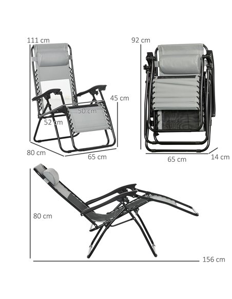 Outsunny Garden Recliner Chairs Set of 2, Outdoor Foldable Zero Gravity Chairs Set w/ Footstool and Detachable Headrest, Grey 84 - pic 105022 | FastDaddyshop