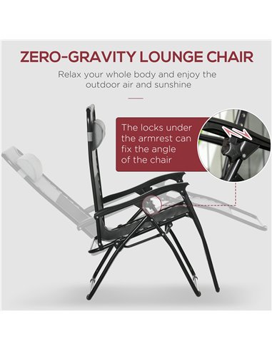 Outsunny Garden Recliner Chairs Set of 2, Outdoor Foldable Zero Gravity Chairs Set w/ Footstool and Detachable Headrest, Grey 84