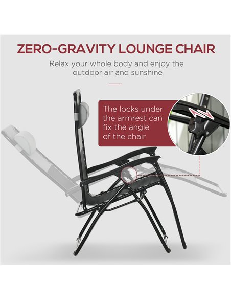 Outsunny Garden Recliner Chairs Set of 2, Outdoor Foldable Zero Gravity Chairs Set w/ Footstool and Detachable Headrest, Grey 84 - pic 105023 | FastDaddyshop