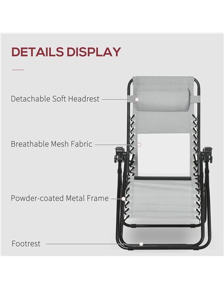 Outsunny Garden Recliner Chairs Set of 2, Outdoor Foldable Zero Gravity Chairs Set w/ Footstool and Detachable Headrest, Grey 84 - pic 105025 | FastDaddyshop