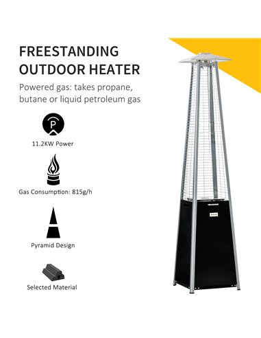 Outsunny 11.2KW Outdoor Patio Gas Heater Freestanding Pyramid Propane Heater Garden Tower Heater with Wheels, Dust Cover, Regula