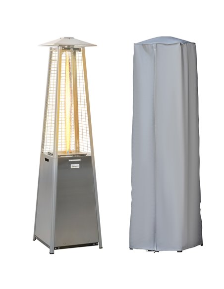 Outsunny 11.2KW Outdoor Patio Gas Heater Stainless Steel Pyramid Propane Heater Garden Freestanding Tower Heater with Wheels, Du - pic 105083 | FastDaddyshop
