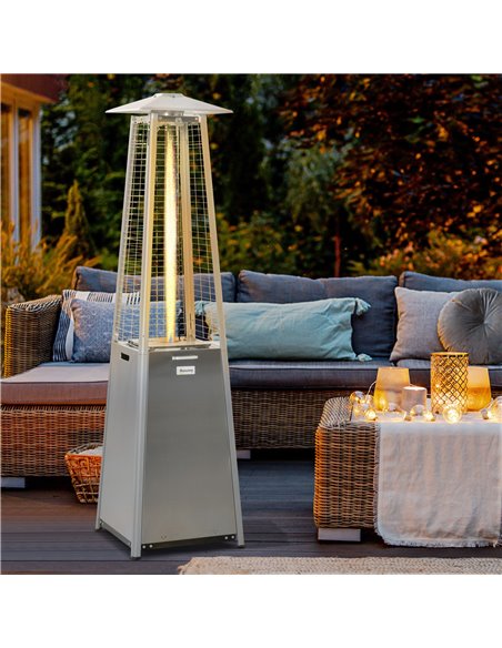 Outsunny 11.2KW Outdoor Patio Gas Heater Stainless Steel Pyramid Propane Heater Garden Freestanding Tower Heater with Wheels, Du - pic 105084 | FastDaddyshop