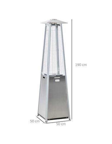 Outsunny 11.2KW Outdoor Patio Gas Heater Stainless Steel Pyramid Propane Heater Garden Freestanding Tower Heater with Wheels, Du