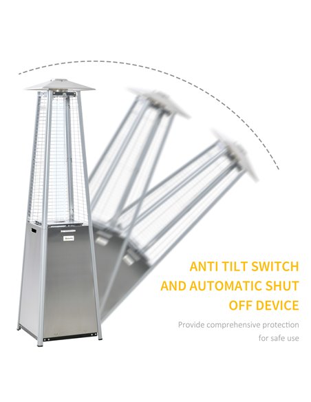 Outsunny 11.2KW Outdoor Patio Gas Heater Stainless Steel Pyramid Propane Heater Garden Freestanding Tower Heater with Wheels, Du - pic 105086 | FastDaddyshop