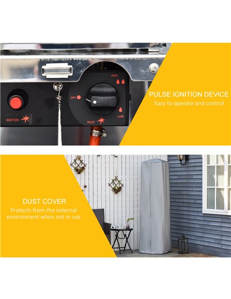 Outsunny 11.2KW Outdoor Patio Gas Heater Stainless Steel Pyramid Propane Heater Garden Freestanding Tower Heater with Wheels, Du - pic 105088 | FastDaddyshop