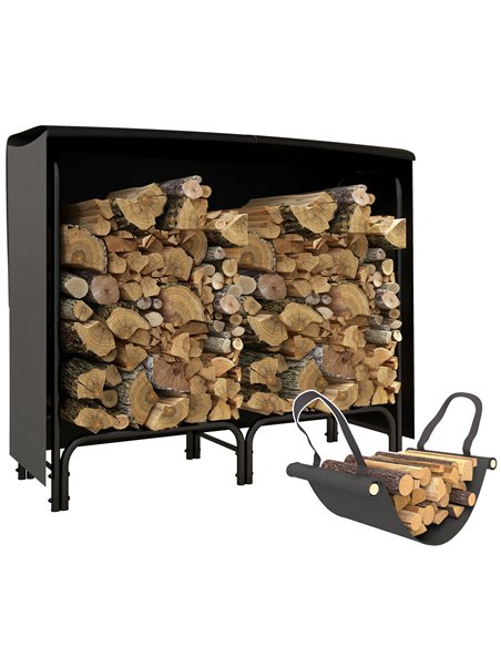 Outsunny 4FT Firewood Rack with Canvas Carrier Bag and 600D Oxford Waterproof Cover, Metal Log Store Indoors, Log Storage Rack H - pic 105128 | FastDaddyshop