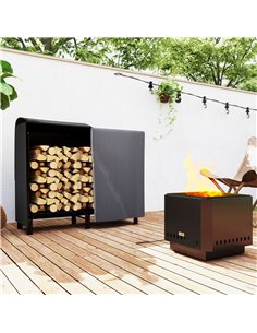 Outsunny 4FT Firewood Rack with Canvas Carrier Bag and 600D Oxford Waterproof Cover, Metal Log Store Indoors, Log Storage Rack H 2