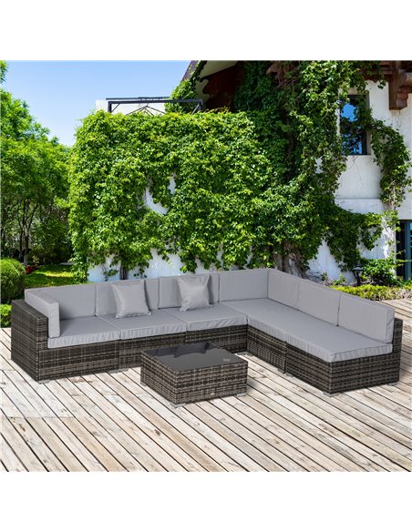 Outsunny 7 PC Garden Rattan Furniture Set Patio Outdoor Sectional Wicker Weave Sofa Seat Coffee Table w/ Cushion and Pillow Buck - pic 10513 | FastDaddyshop