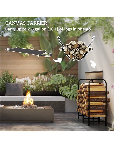 Outsunny 4FT Firewood Rack with Canvas Carrier Bag and 600D Oxford Waterproof Cover, Metal Log Store Indoors, Log Storage Rack H - pic 105133 | FastDaddyshop