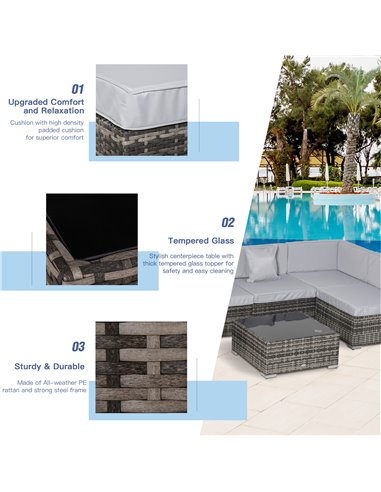 Outsunny 7 PC Garden Rattan Furniture Set Patio Outdoor Sectional Wicker Weave Sofa Seat Coffee Table w/ Cushion and Pillow Buck