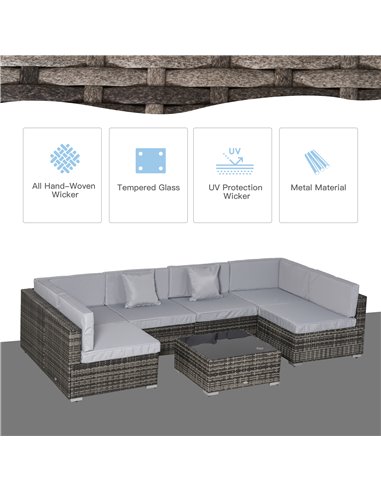 Outsunny 7 PC Garden Rattan Furniture Set Patio Outdoor Sectional Wicker Weave Sofa Seat Coffee Table w/ Cushion and Pillow Buck