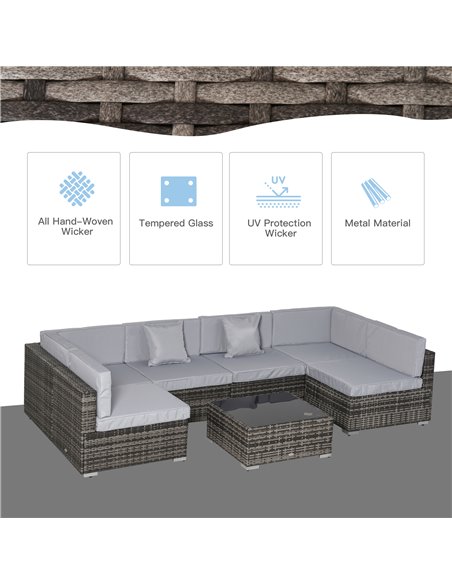 Outsunny 7 PC Garden Rattan Furniture Set Patio Outdoor Sectional Wicker Weave Sofa Seat Coffee Table w/ Cushion and Pillow Buck - pic 10516 | FastDaddyshop