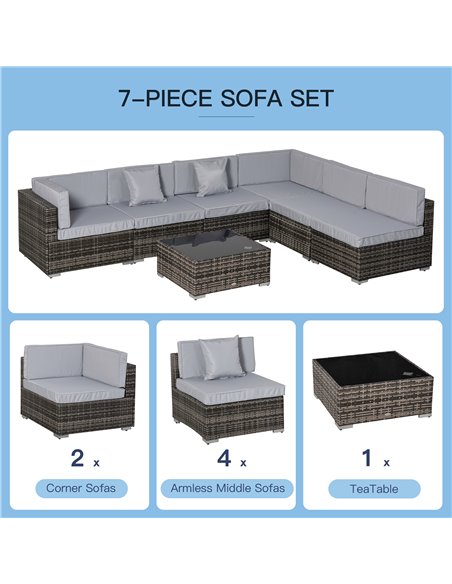 Outsunny 7 PC Garden Rattan Furniture Set Patio Outdoor Sectional Wicker Weave Sofa Seat Coffee Table w/ Cushion and Pillow Buck - pic 10518 | FastDaddyshop