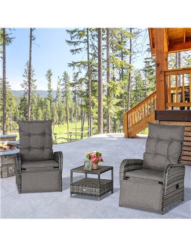 Outsunny 2 Seater Patio Rattan Wicker Chaise Lounge Sofa Set w/ Cushion for Patio Yard Porch 862-032V70
