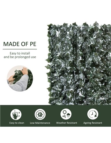 Outsunny Set of Two Artificial Leaf Hedge Screen Privacy Fence Panel for Garden Outdoor Indoor Decor, Dark Green, 3 x 1.5 m 844-