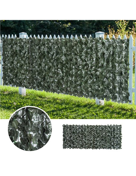Outsunny Set of Two Artificial Leaf Hedge Screen Privacy Fence Panel for Garden Outdoor Indoor Decor, Dark Green, 3 x 1.5 m 844- - pic 105224 | FastDaddyshop
