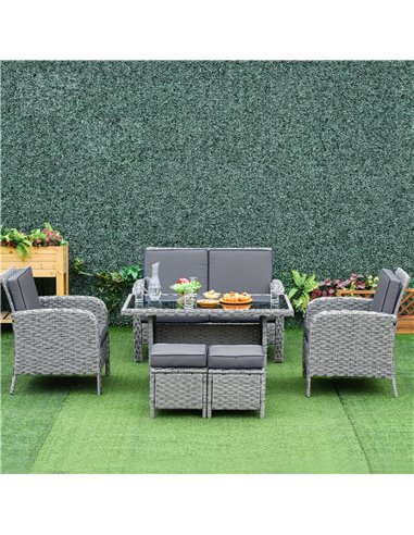 Outsunny 6-Seater Outdoor Patio Rattan Dining Table Sets All Weather PE Wicker Sofa Furniture Set for Backyard Garden w/ Cushion