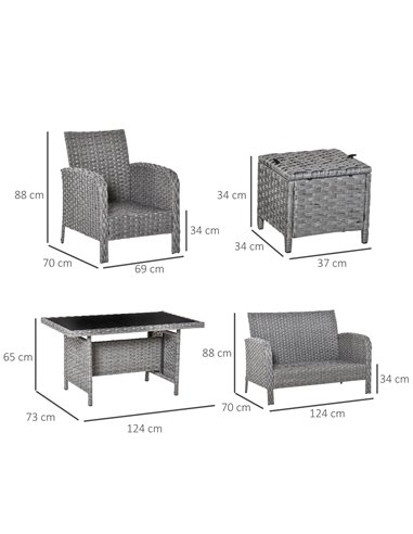 Outsunny 6-Seater Outdoor Patio Rattan Dining Table Sets All Weather PE Wicker Sofa Furniture Set for Backyard Garden w/ Cushion