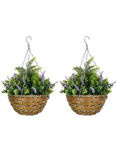 Outsunny Set of Two Artificial Hanging Lisianthus Flower Pots - Purple 844-360V00VT