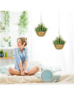 Outsunny Set of Two Artificial Hanging Lisianthus Flower Pots - Purple 844-360V00VT 2