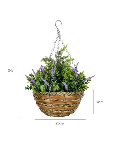 Outsunny Set of Two Artificial Hanging Lisianthus Flower Pots - Purple 844-360V00VT