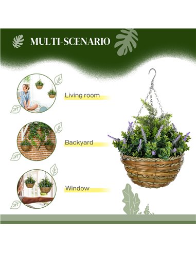 Outsunny Set of Two Artificial Hanging Lisianthus Flower Pots - Purple 844-360V00VT