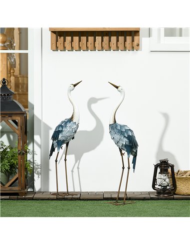 Outsunny Crane Garden Ornaments, 2 PCS Garden Statue Set, Steel Garden Gifts for Patio Pond Landscape Decoration, Multi-Colour 8