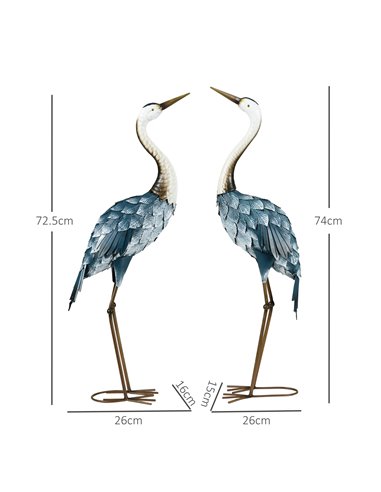 Outsunny Crane Garden Ornaments, 2 PCS Garden Statue Set, Steel Garden Gifts for Patio Pond Landscape Decoration, Multi-Colour 8