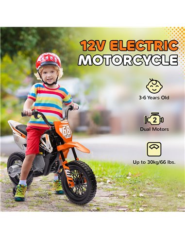 AIYAPLAY 12V Kids Electric Motorbike, Kids Electric Ride on motorcycle w/ Twist Grip Throttle, Training Wheels, Orange 370-335V7