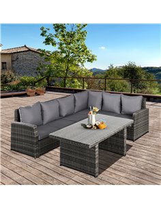 Outsunny 5-Seater PE Rattan Corner Dining Set with Sofa, Table, Cushions, Grey 2