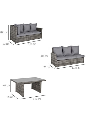 Outsunny 5-Seater PE Rattan Corner Dining Set Outdoor Garden Patio Sofa Table Furniture Set w/ Cushions Grey