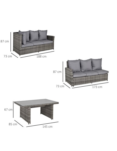 Outsunny 5-Seater PE Rattan Corner Dining Set Outdoor Garden Patio Sofa Table Furniture Set w/ Cushions Grey - pic 10546 | FastDaddyshop