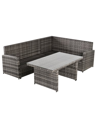 Outsunny 5-Seater PE Rattan Corner Dining Set Outdoor Garden Patio Sofa Table Furniture Set w/ Cushions Grey