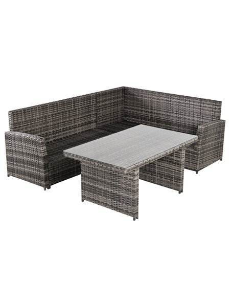 Outsunny 5-Seater PE Rattan Corner Dining Set Outdoor Garden Patio Sofa Table Furniture Set w/ Cushions Grey - pic 10549 | FastDaddyshop