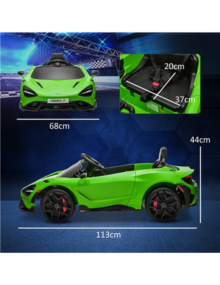 AIYAPLAY McLaren 765LT Licensed 12V Kids Electric Ride on Car with Butterfly Doors Remote Control Transport Wheels Green 370-346 - pic 105490 | FastDaddyshop